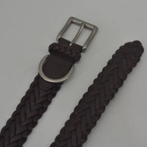 CRL Brown Leather Braided Weaved Men's Belt Silver Size 38 - Picture 5 of 12